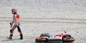 Marquez walks away from his first crash in MotoGP.