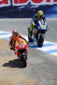 Marquez putting the already legendary pass on Rossi at the corkscrew.